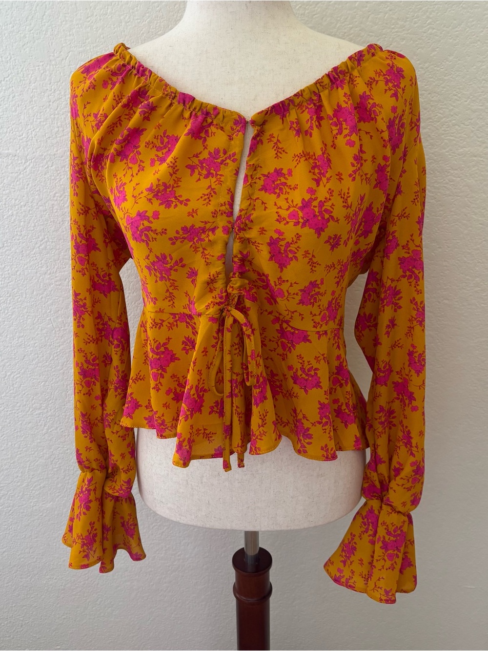ASOS‎ design orange and pink floral bell sleeve top